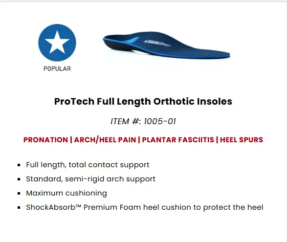 protech full length orthotic insole for plantar fasciitis and arch pain relief at goldberg podiatry center